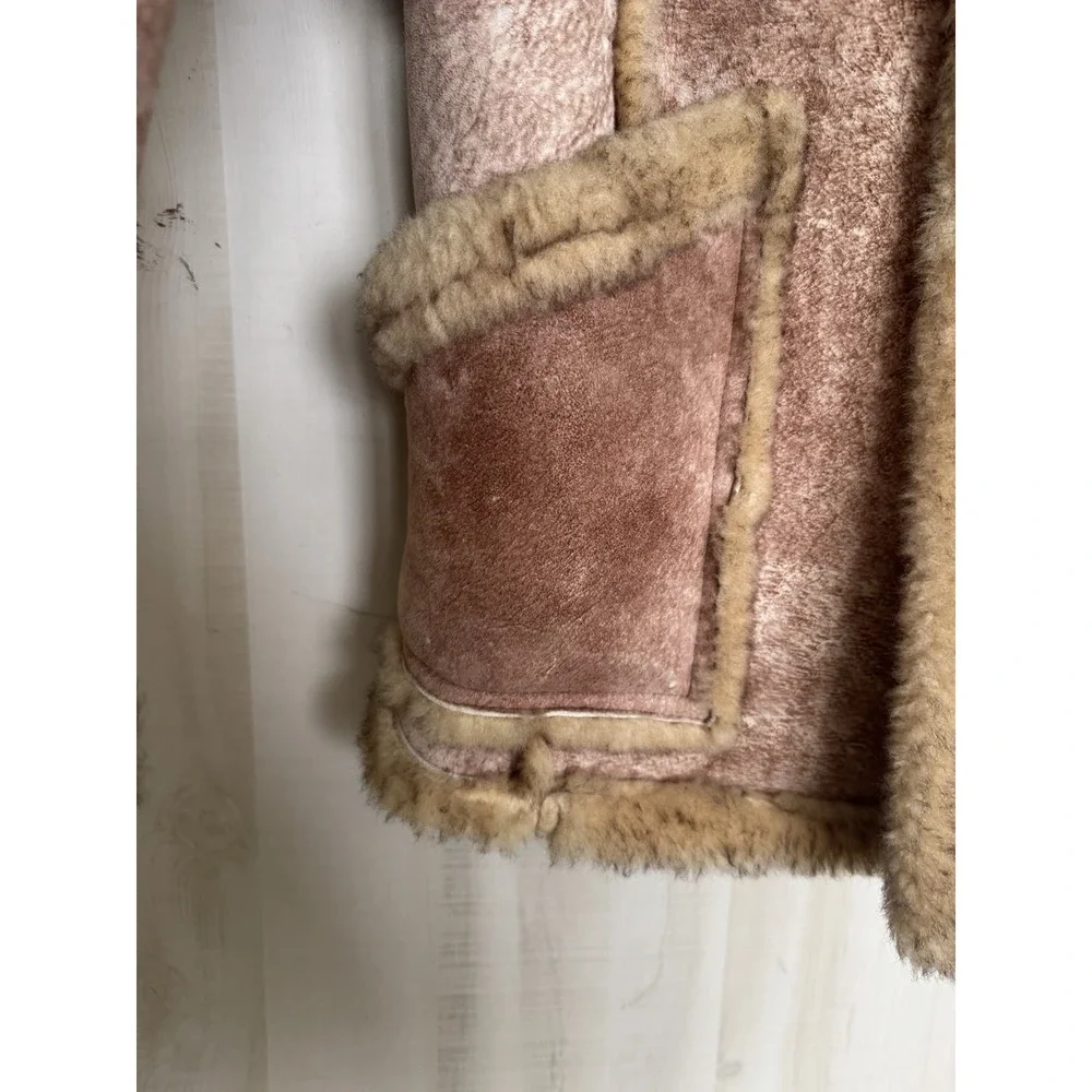 VTG 70'S Genuine Shearling Sheepskin Rancher Leather Coat Mens Size 40_9